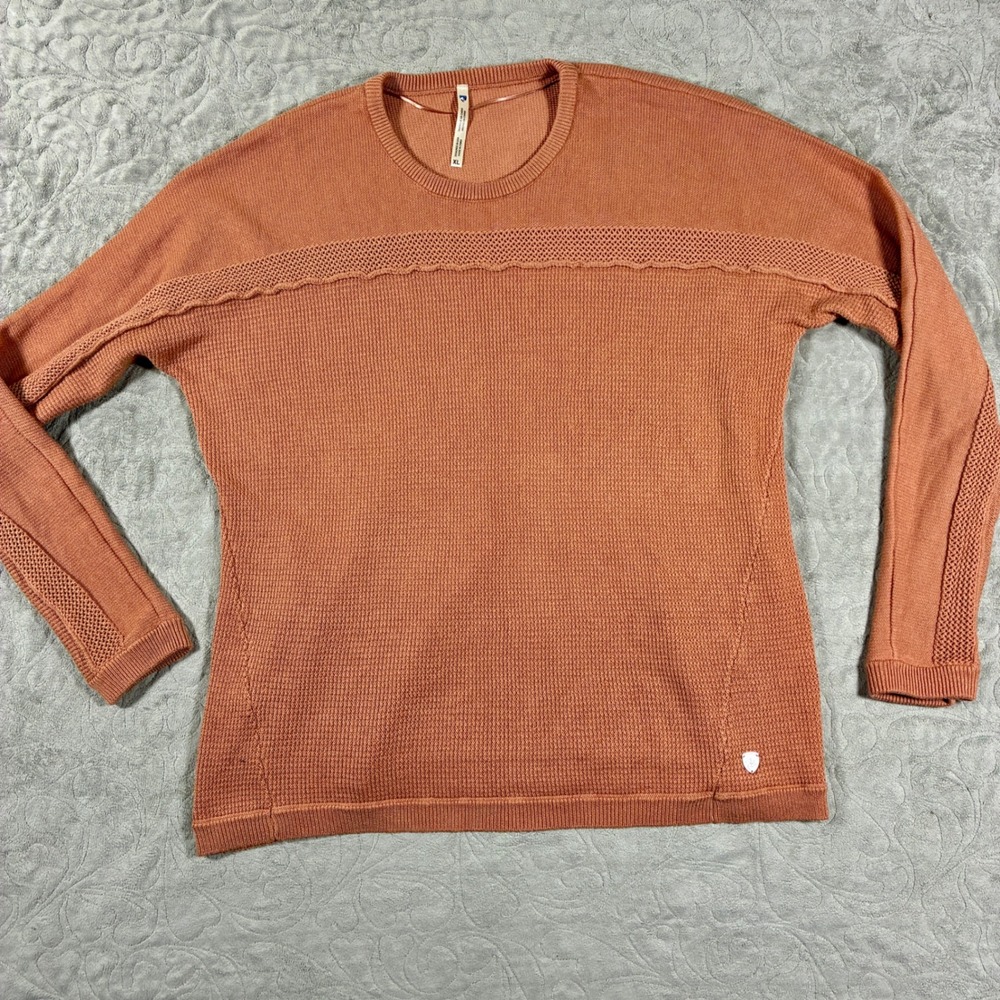 Kuhl Womens Kosta Sweater Size XL Orange Waffle Knit Cashmere Blend Granola
